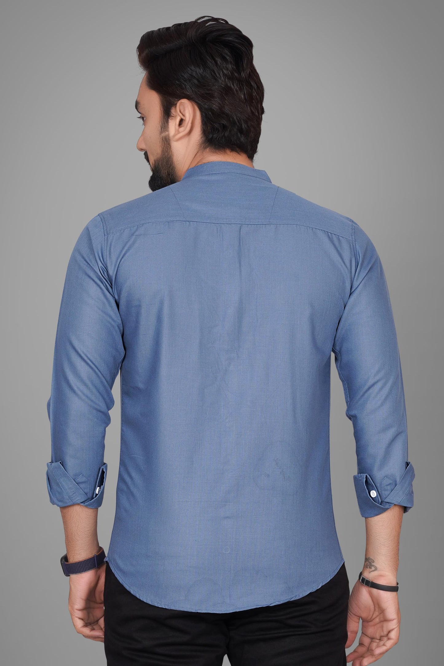 Besix MenS Cotton Solid Shirt With Mandarin Collared Full Sleeve Button Closure Curved Hem Straight Length And One Pocket | Mdr