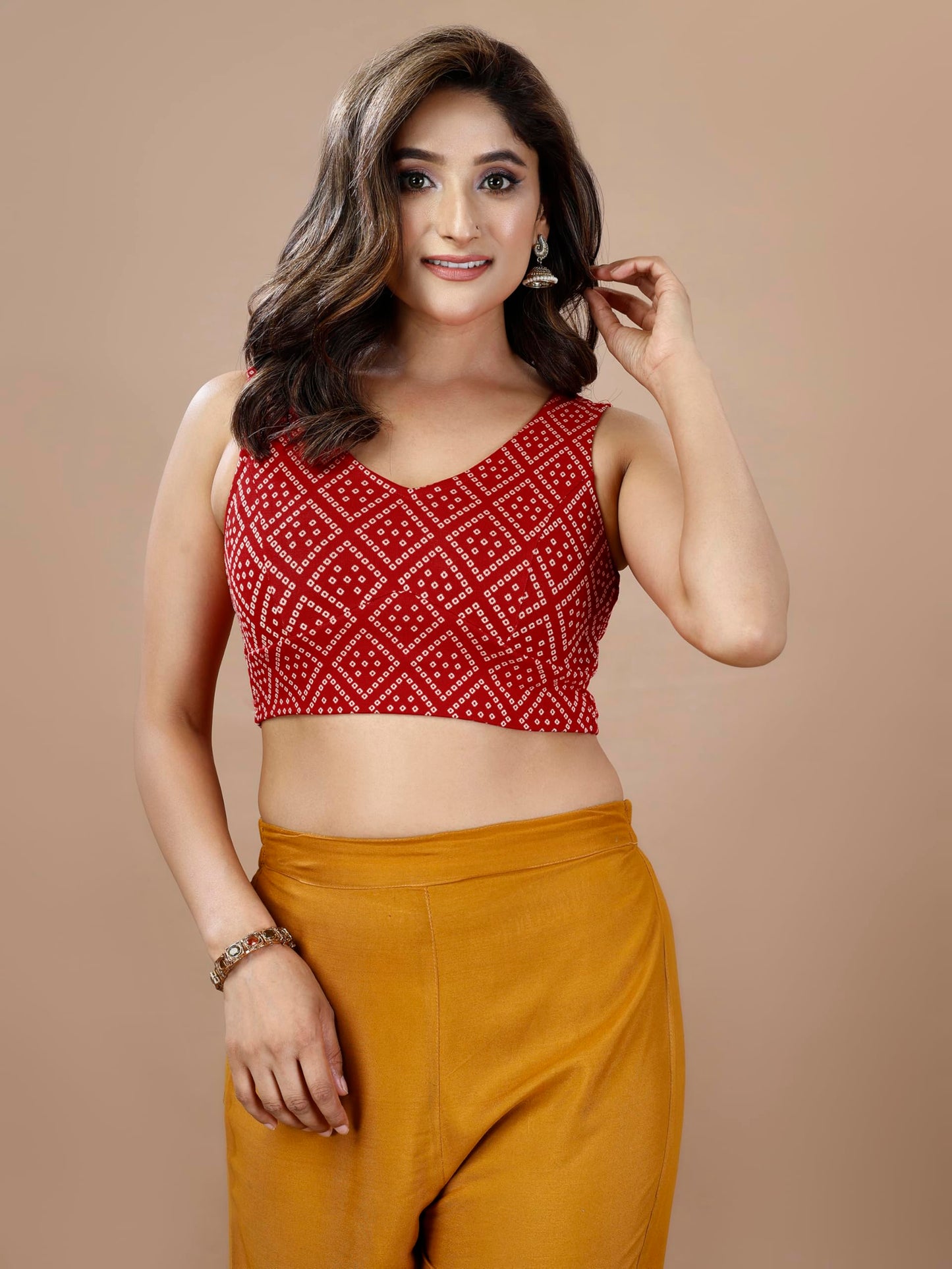 Oomph! WomenS Indian Ethnic Wear Designer Paislay Pattern Spoon Neck Sleeveless Red Blouse For Saree Or Lehnga And Blousepalazz