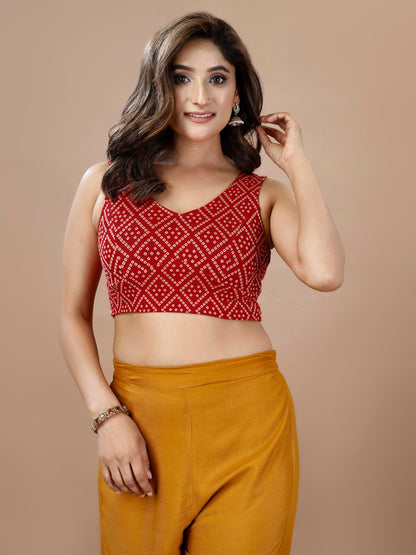 Oomph! WomenS Indian Ethnic Wear Designer Paislay Pattern Spoon Neck Sleeveless Red Blouse For Saree Or Lehnga And Blousepalazz