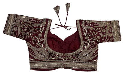 Pujia Mills Womens Embroidery Readymade Bridal Blouse Copper Coding Glitter Sequence Thread Work Indian Ethnic Designer Stitched