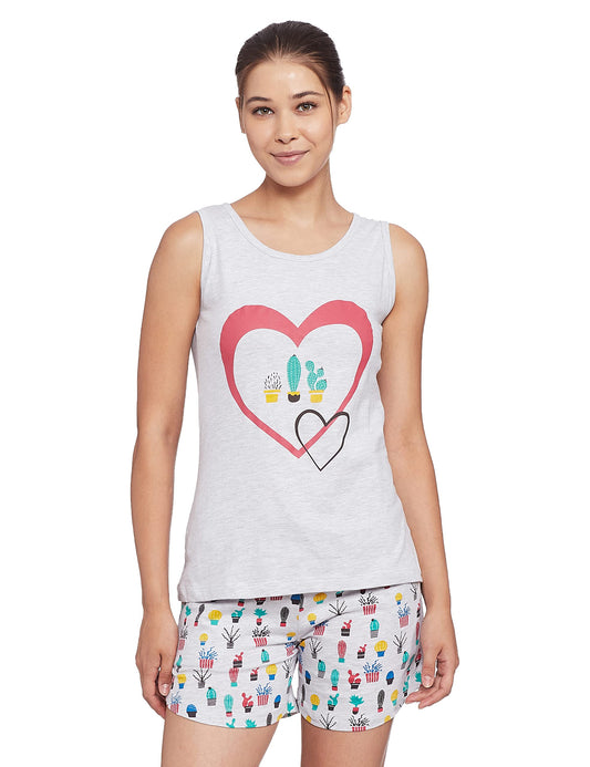 Clovia Womens Cotton Cartoon Pyjama Set Pack of 2 (LS0462P01S_Grey_S)