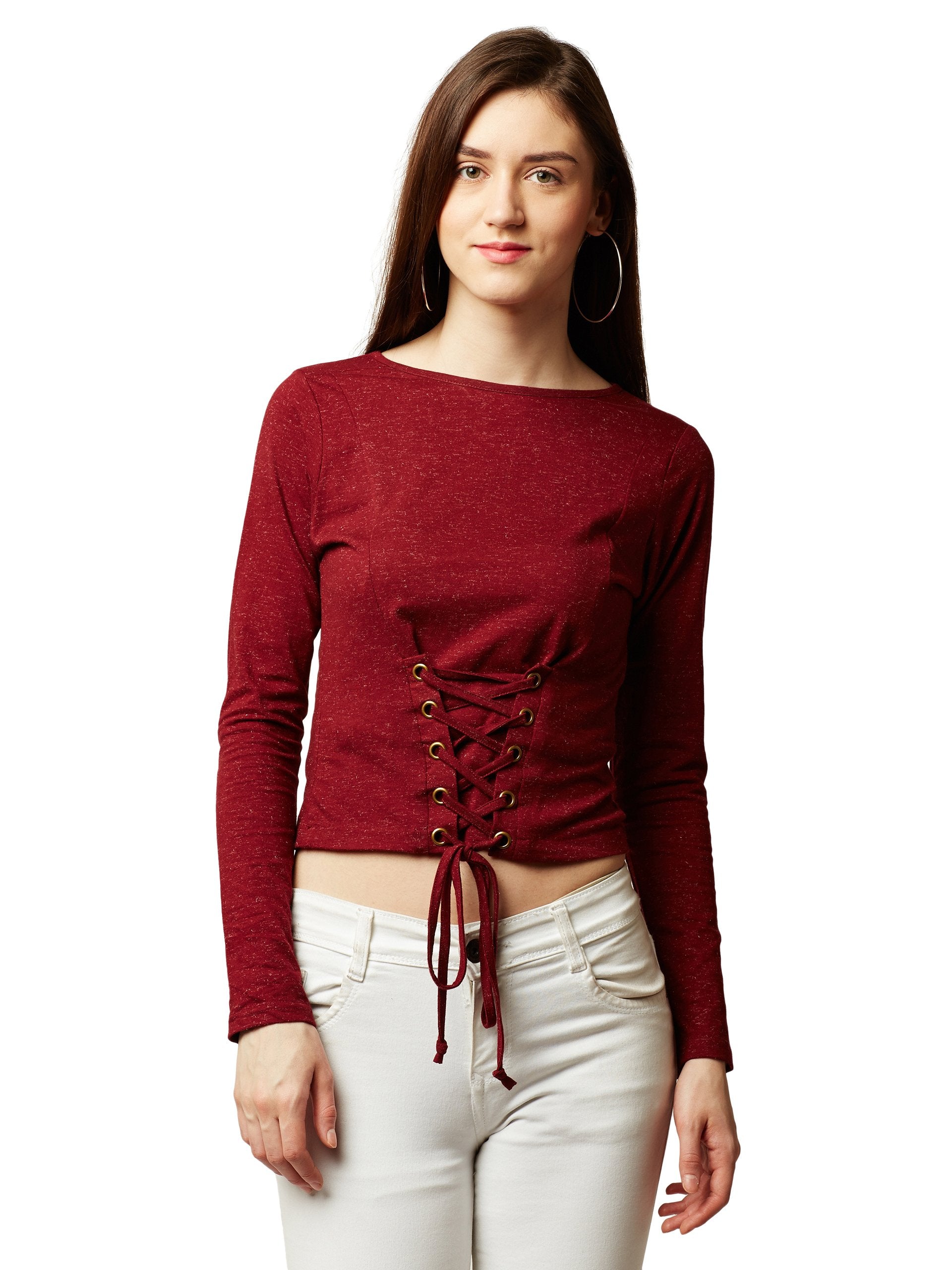 Miss Chase WomenS Plain Regular Fit Top (Mcaw17Tp10-34-143-04_Maroon_Medium)