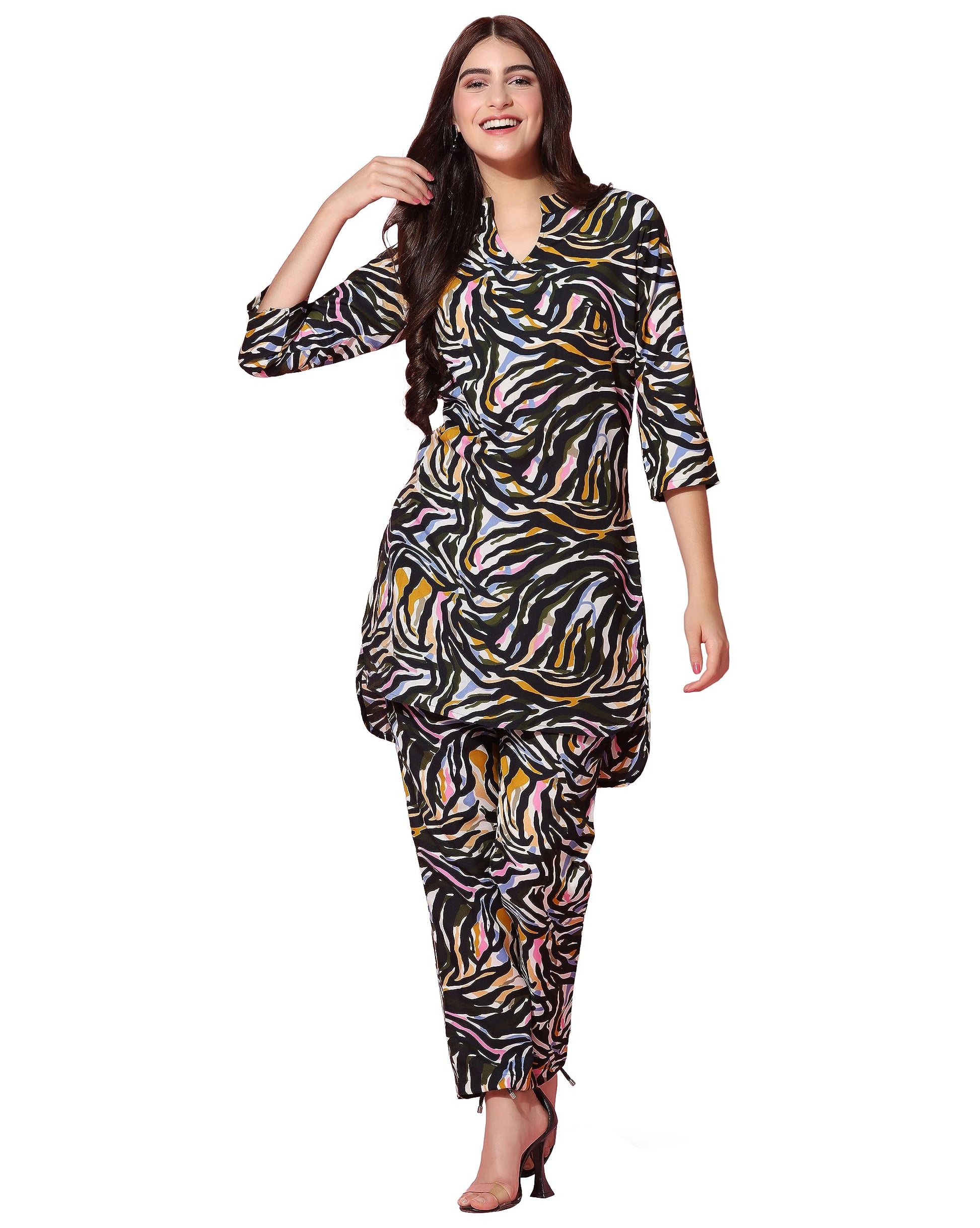 TOPLOT Co ord Kurta Set for Women Printed Straight Cotton Kurta with Pant