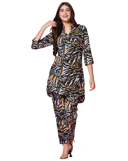 TOPLOT Co ord Kurta Set for Women Printed Straight Cotton Kurta with Pant