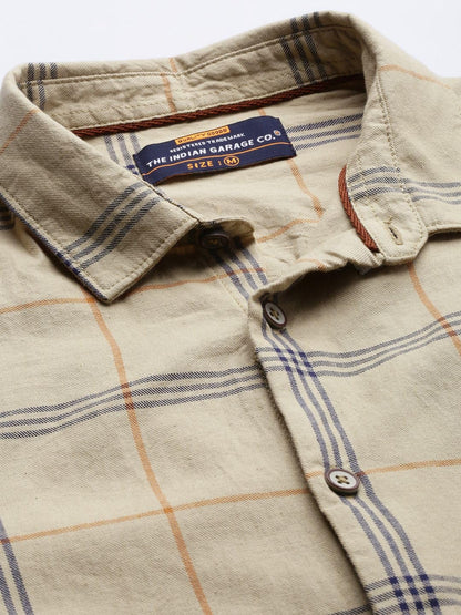 The Indian Garage Co Yellow Regular Fit Spread Collar Checkered Long Sleeves Shirt