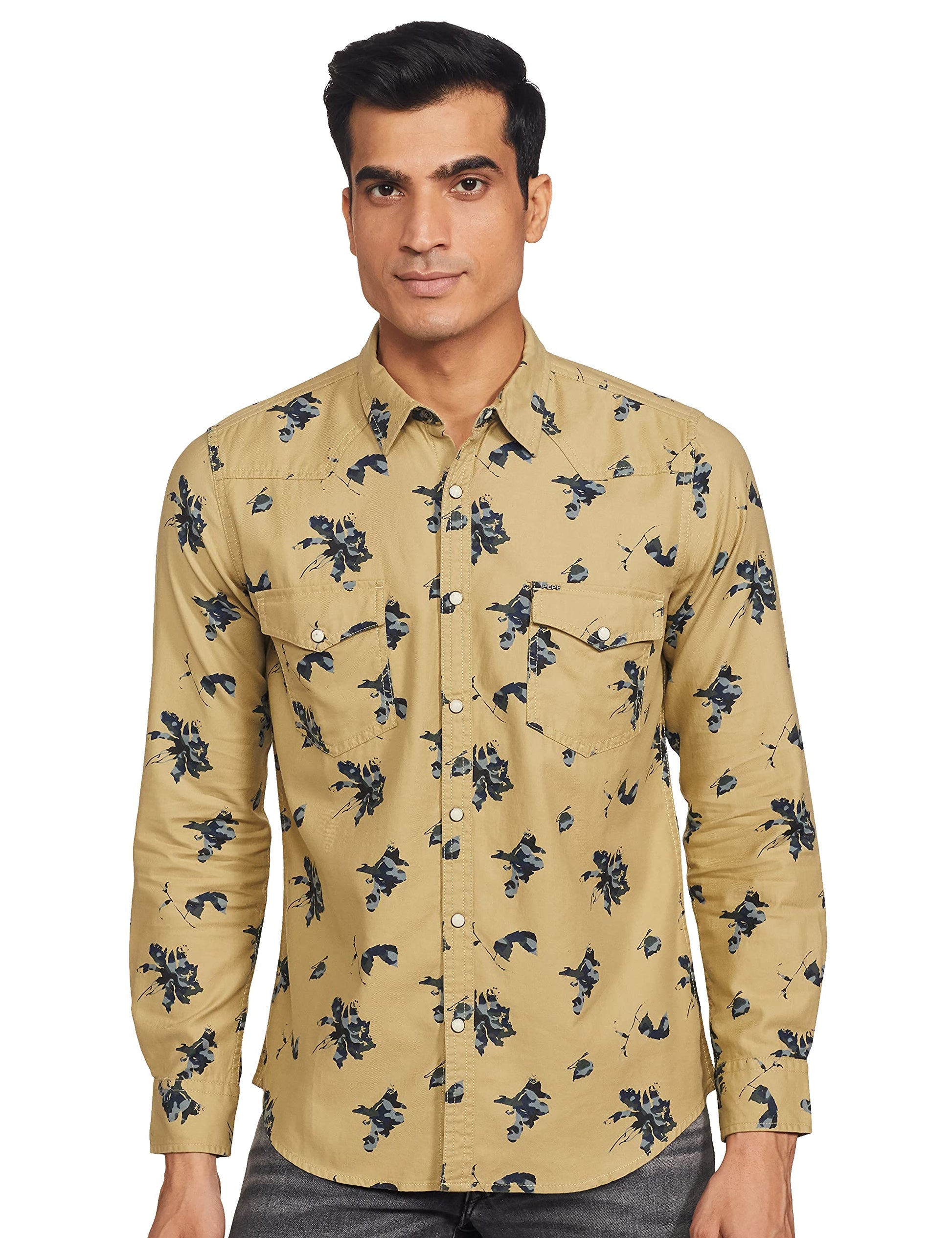 Pepe Jeans MenS Floral Regular Fit Casual Shirt (Pm306881-Lt Olive_Xl_Lt