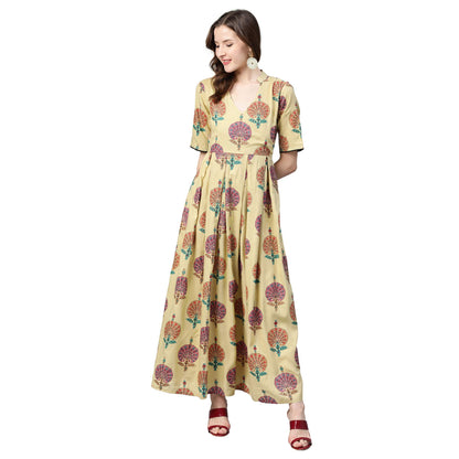 Idalia Camel Multicolour Boota Dress