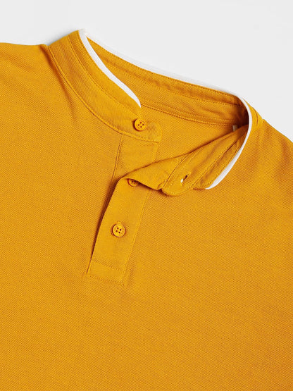 Dennis Lingo MenS Cotton Mustard Solid Stand Collar T-Shirt