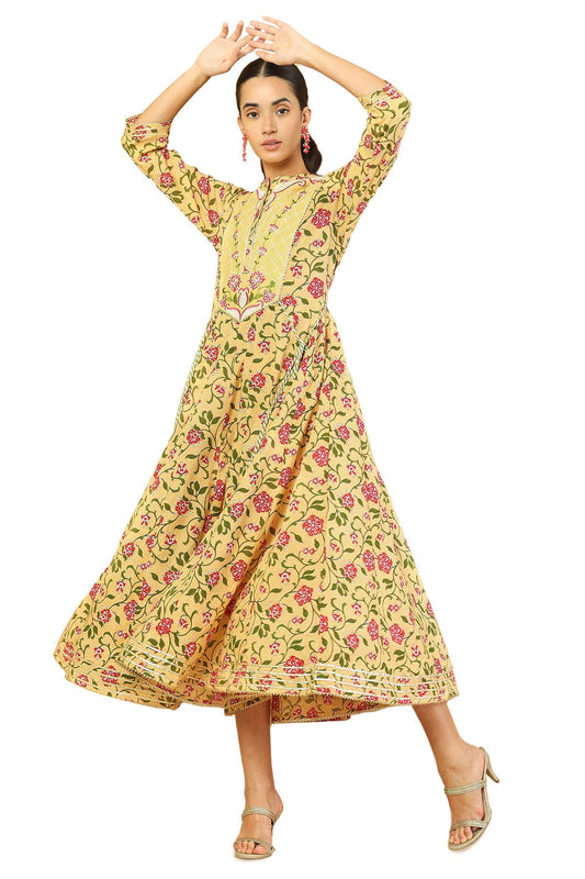 Soch Women's Cotton Angrakha Ankle Length Dress Shirt