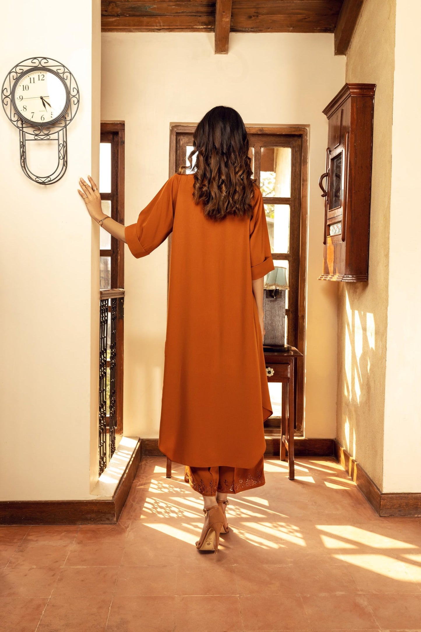 ANNI DESIGNER | Women's Pure Cotton Rust Co-ord Set | A-Line Kurta with Pants | Ethnic Two Piece Set | Casual & Office Wear Coord Set for Women | Stylish Dress