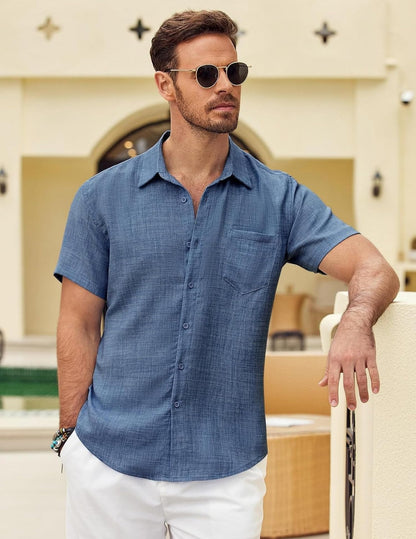 Lymio Casual Regular Fit Shirt For Men || Regular Fit || Stylish || Men Shirt (Available In Combo Packs) (Resort-Slub-Blue-Chiku