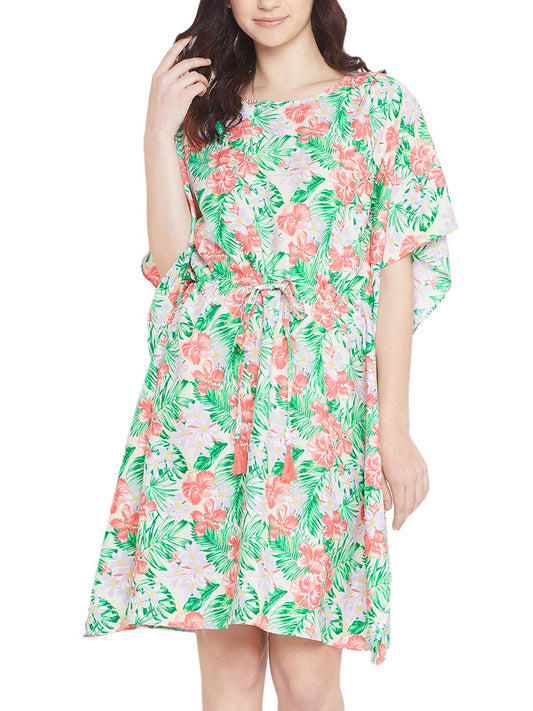 Clovia Womens Crepe Floral Knee Length Nighty (NS0836P11S_Green_S)