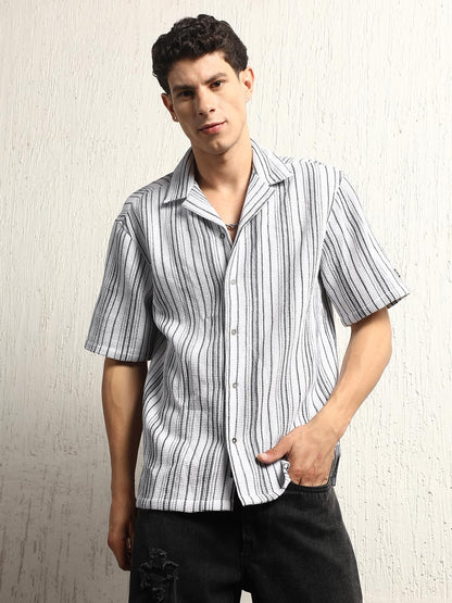 Hubberholme Men Summer Cotton Spread Collar Short Sleeves Oversized Casual Shirt 41 White