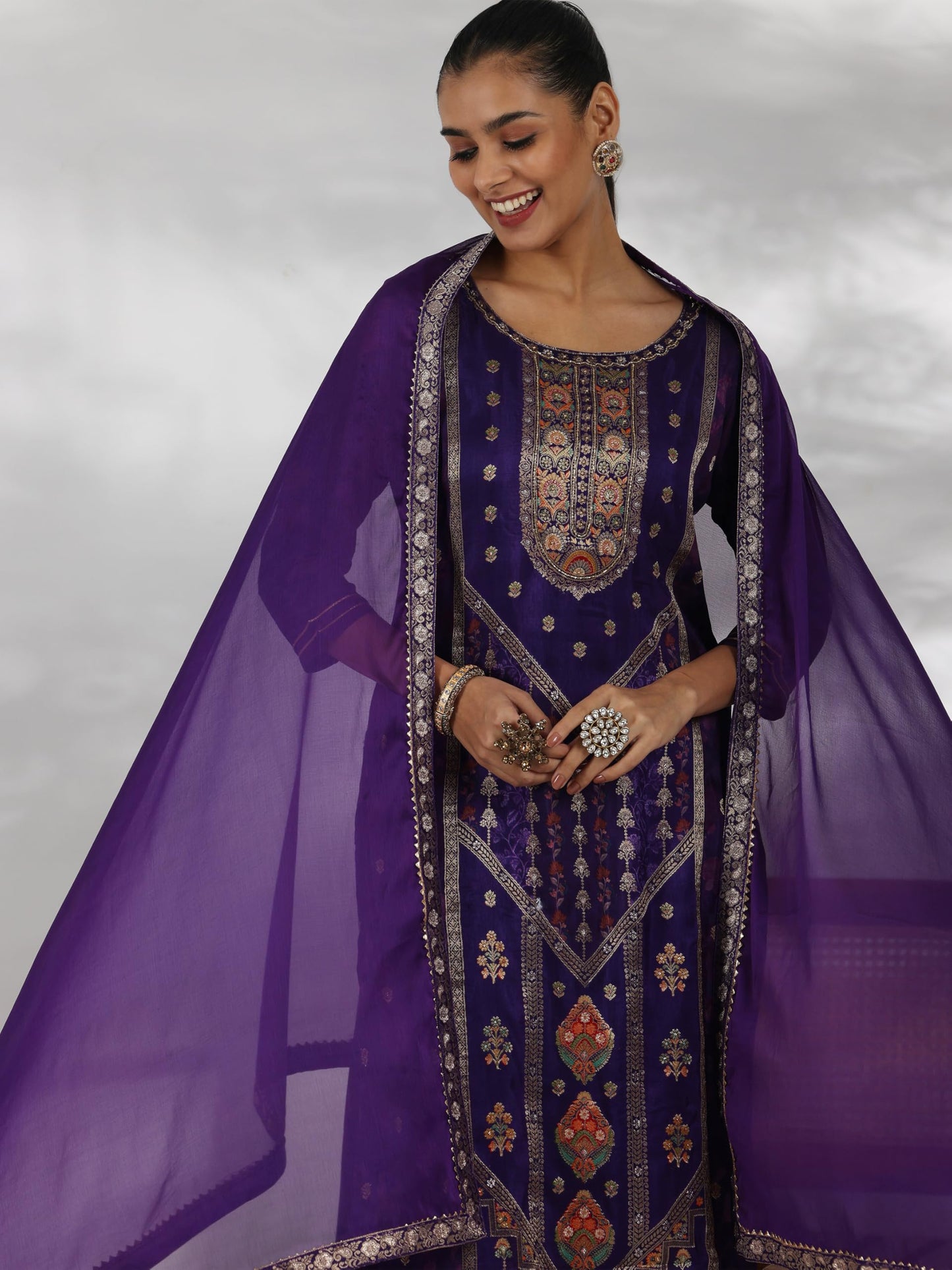 Libas WomenS Silk Blend Kurta Set (48656_Purple
