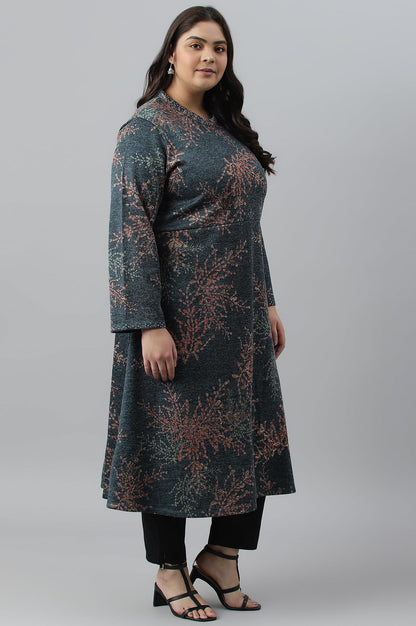 W for Woman Dark Blue Light Festive Jacquard Plus Size Winter Kurta