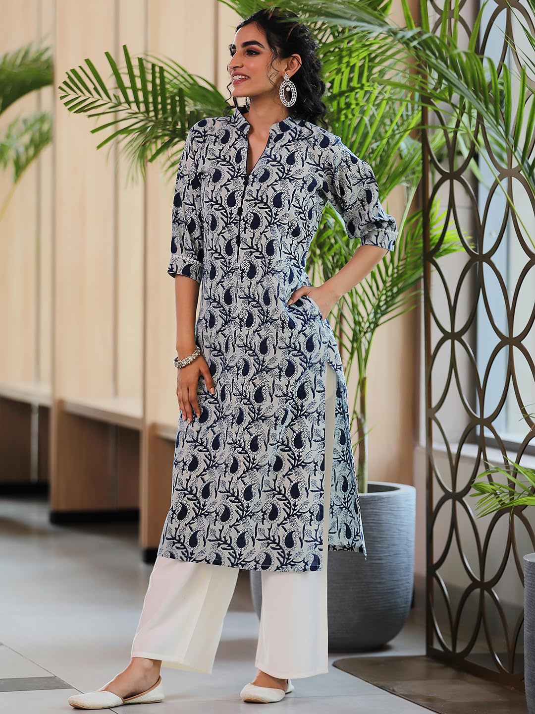 Libas WomenS Cotton Printed Straight Kurta (29051R_Blue