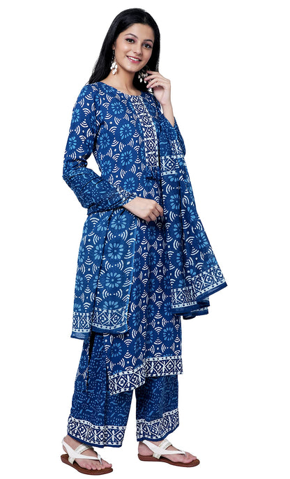 rytras Women's Straight Rayon Kurti with Palazzos and Dupatta Set