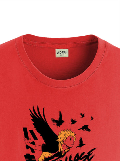 ADRO Mens Anime T Shirt - Premium Cotton Printed Haikyuu Tshirt - Perfect for Haikyuu Fans Print and Comfortable Fit Red T-Shirt