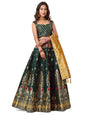 Purvaja WomenS Jacquard Semi-Stitched Lehenga Choli (Indra-D-Green_Green_Free Size)