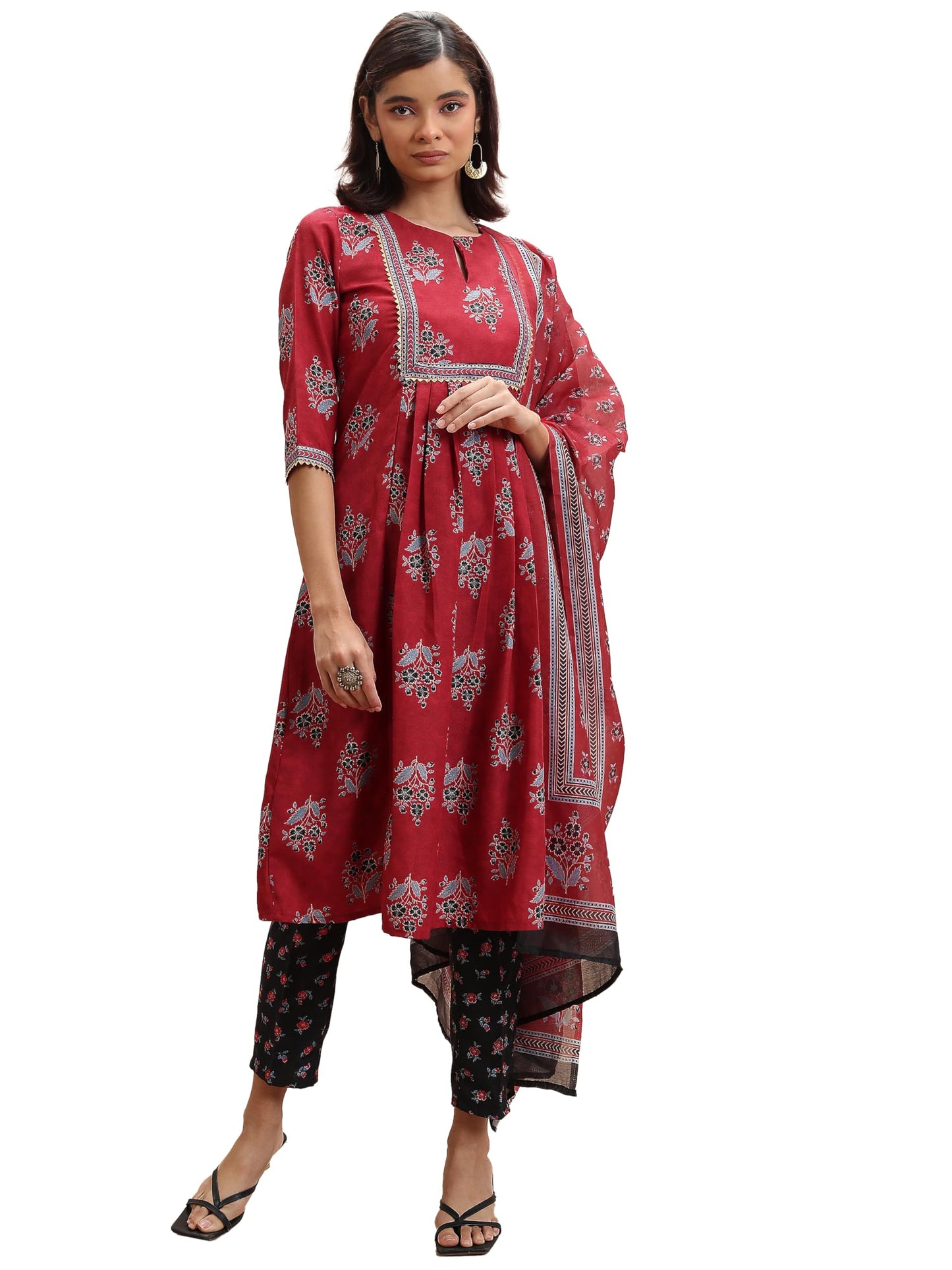 Ketch WomenS Polyester Kurta Set (Khk3001096_Green/Pink