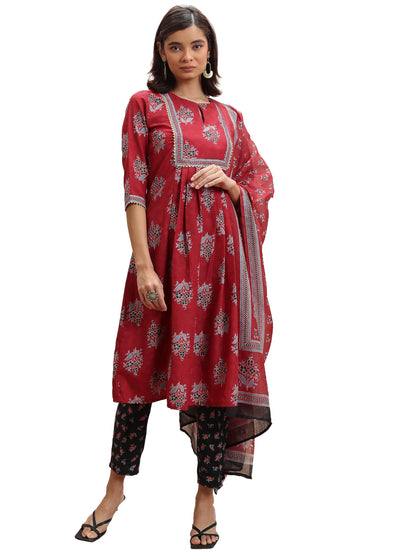 Ketch WomenS Polyester Kurta Set (Khk3001096_Green/Pink
