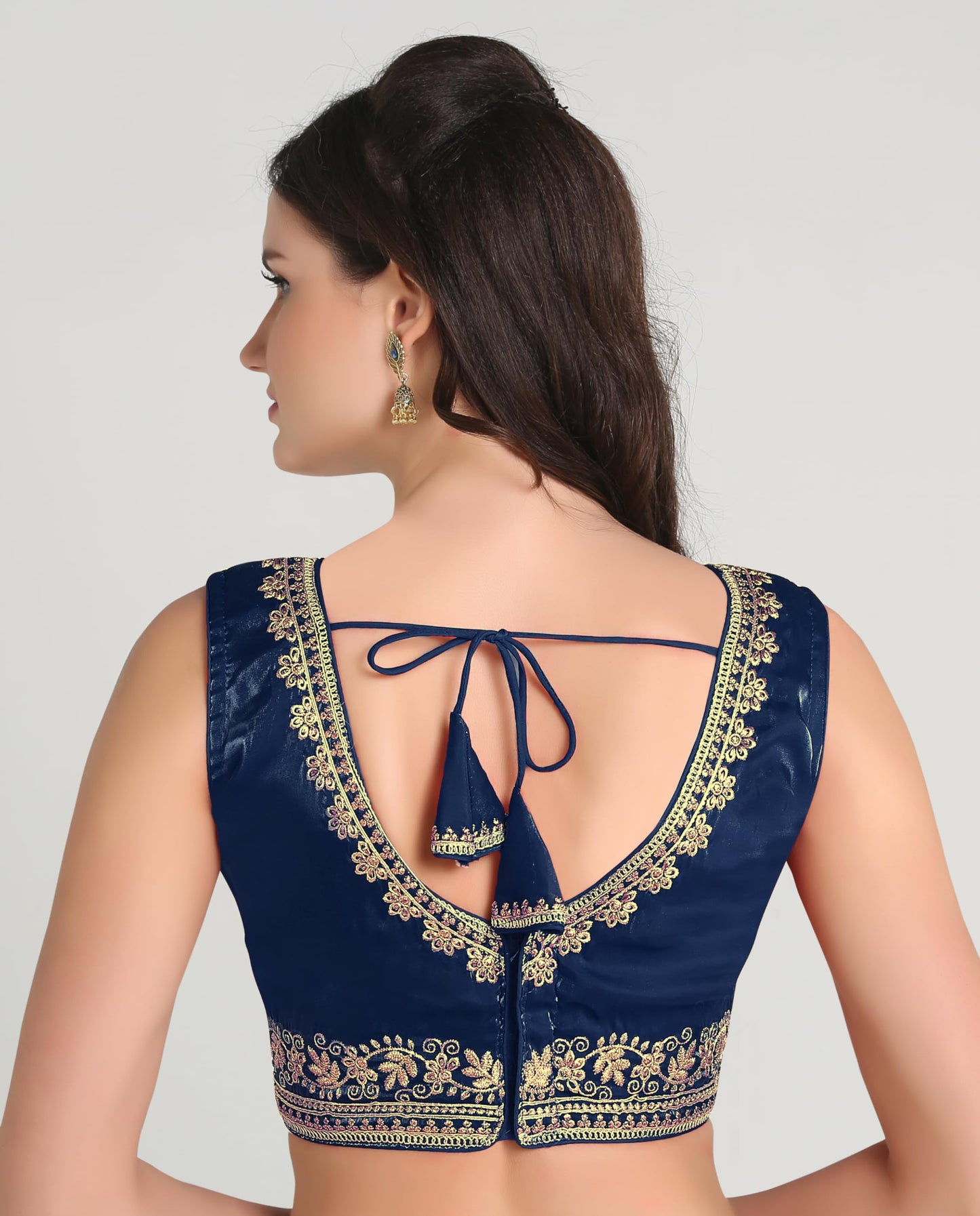 Pujia Mills WomenS Heavy Milan Silk Sequin Embroidered V Neck Sleeveless Readymade Saree Blouse Indian Ethnic Designer Stitched