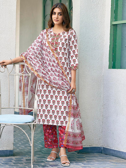 Sanisa WomenS Rayon Blend Floral Printed Straight Kurta With Pant And Dupatta Set| Ethnic Set | Suit Set | Kurta Set(129Kbd1394