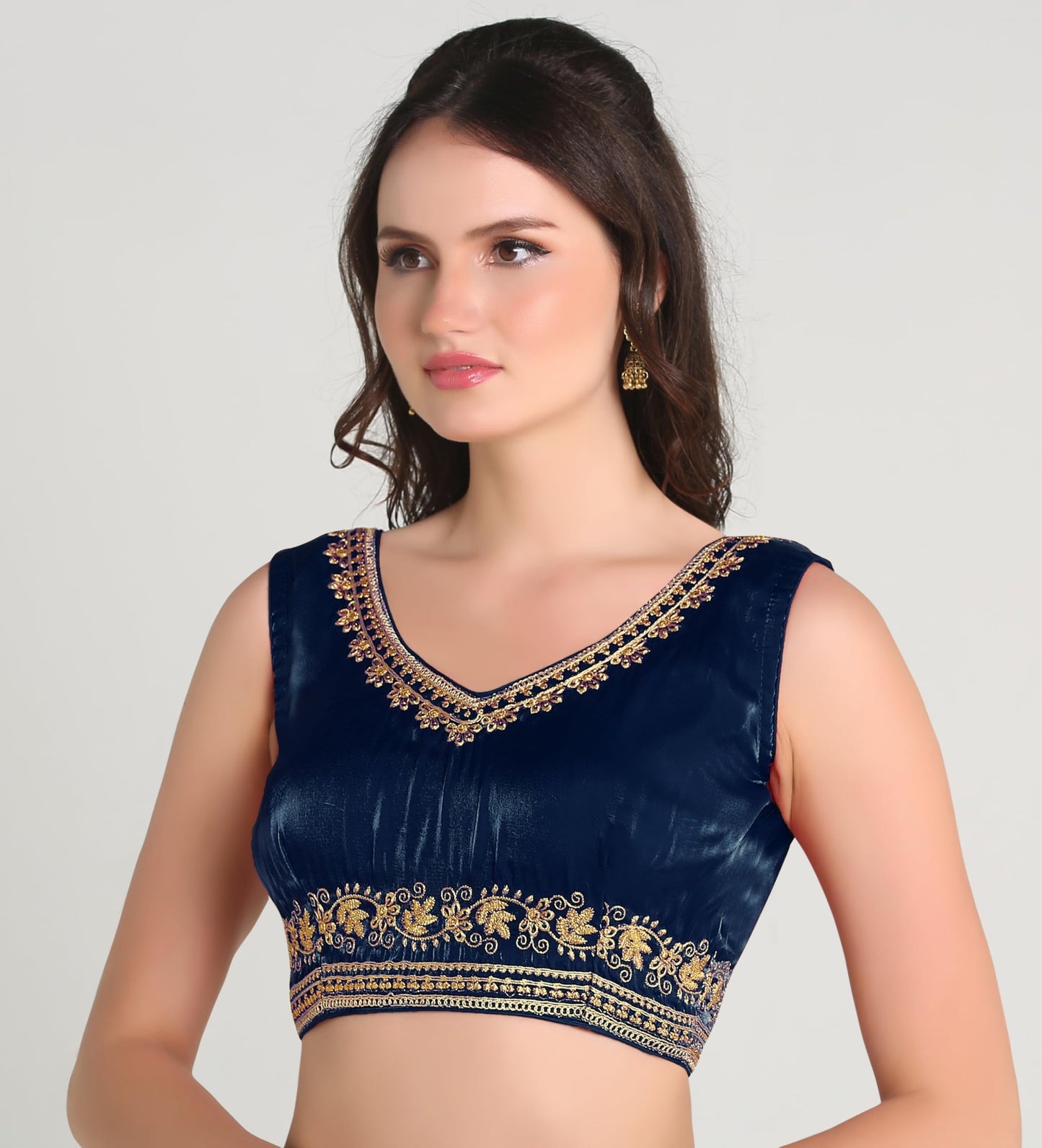 Pujia Mills WomenS Heavy Milan Silk Sequin Embroidered V Neck Sleeveless Readymade Saree Blouse Indian Ethnic Designer Stitched