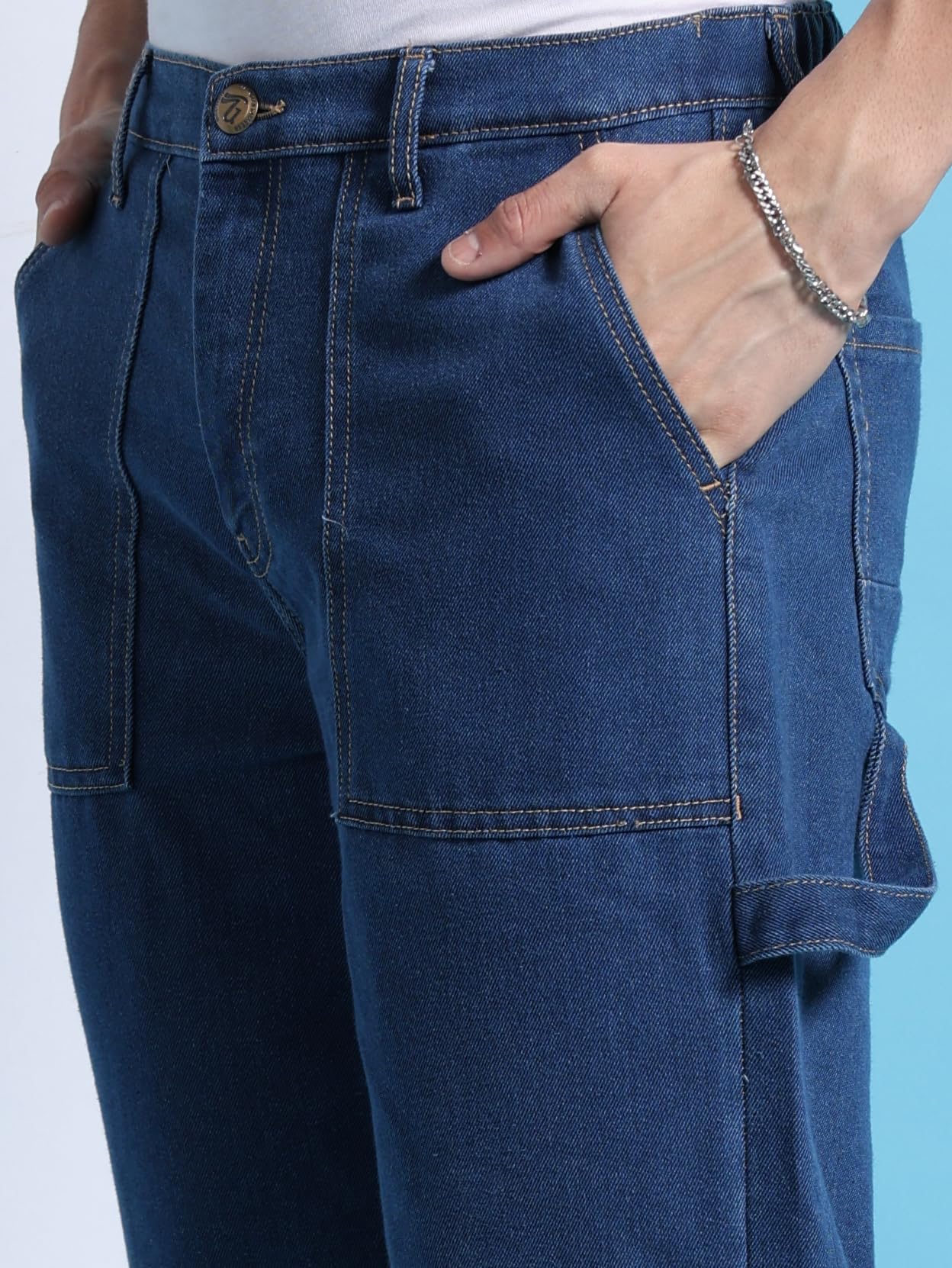 The Indian Garage Co Men Baggy Solid Mid-Rise Stretchable Jeans Blue