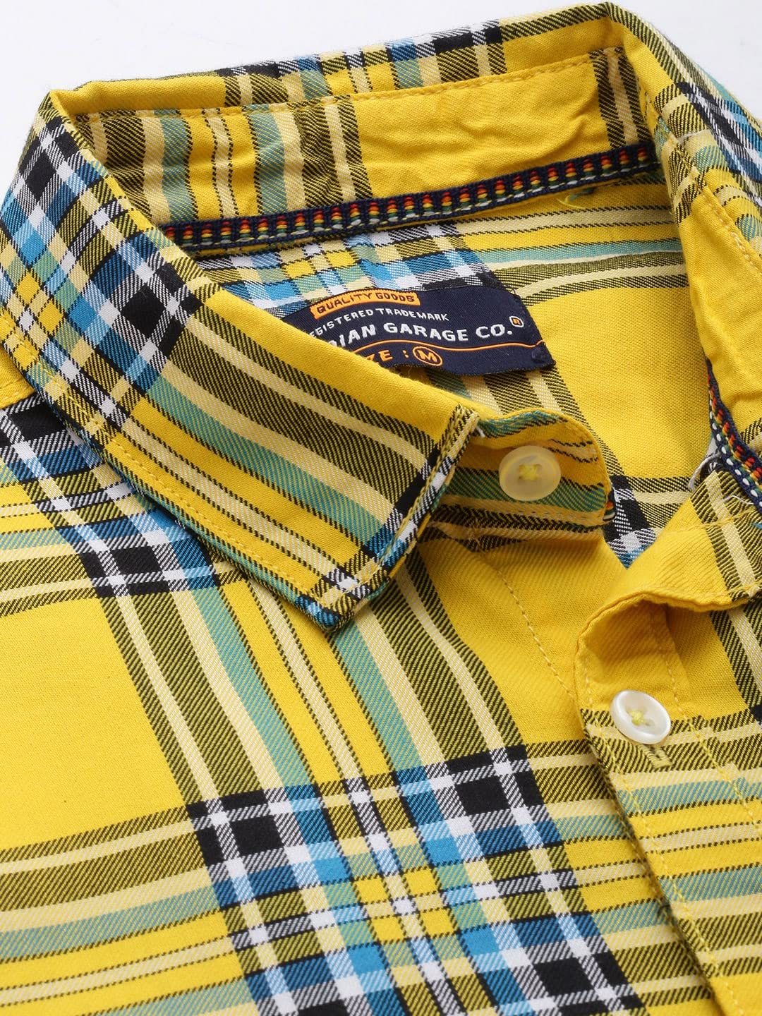 The Indian Garage Co Yellow Regular Fit Spread Collar Checkered Long Sleeves Shirt