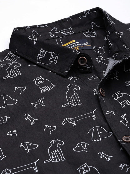 The Indian Garage Co Men Black Printed Slim Fit Cotton Casual Shirt