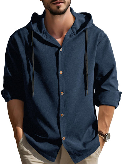 Noble Monk MenS Solid Regular Fit Shirt | Full Sleeves Hooded Shirt For Men