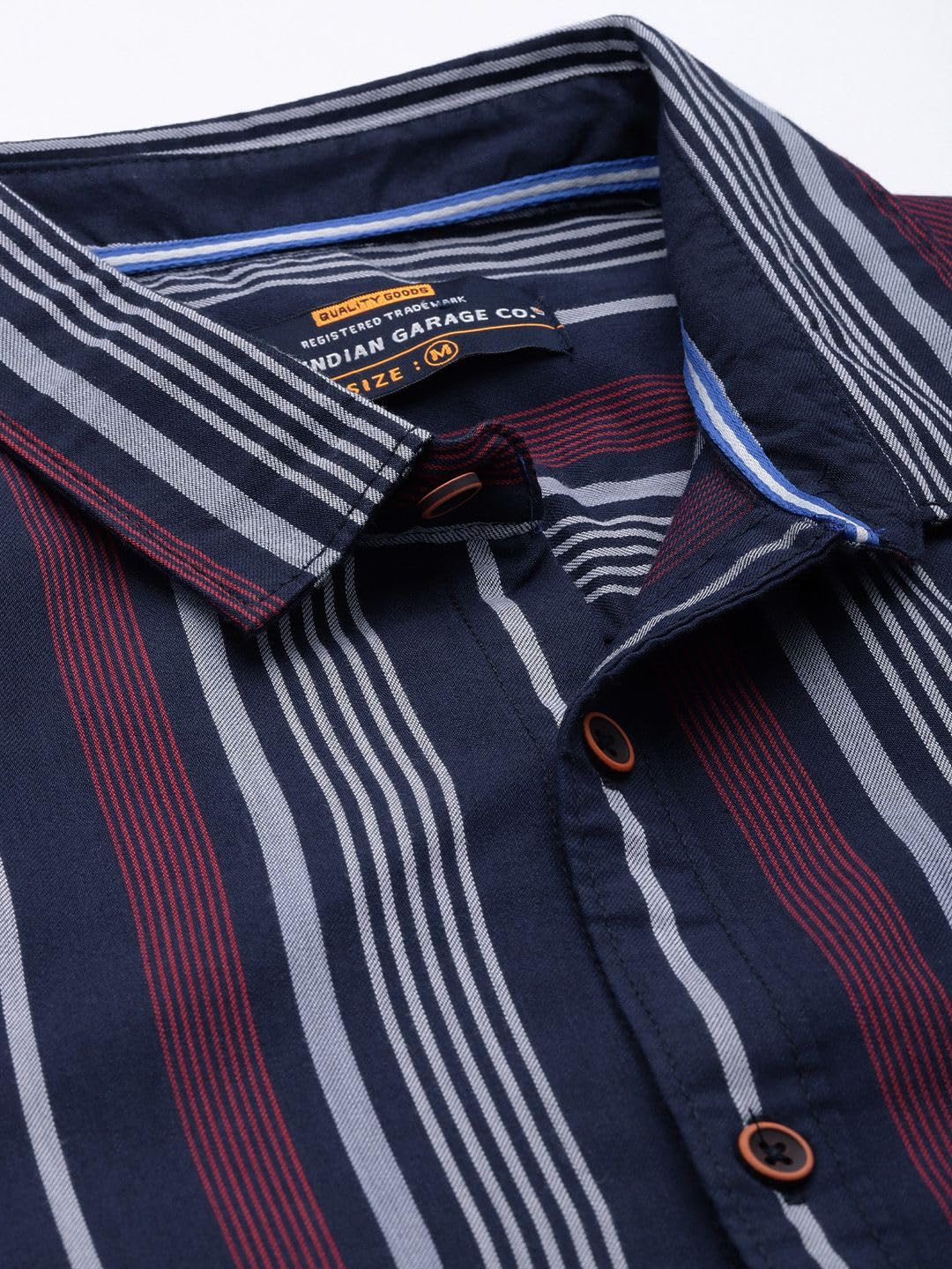 The Indian Garage Co Men Navy Striped Slim Fit Cotton Casual Shirt