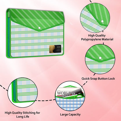 Fedus Documents Holder Envelope Folder, Stylist Printed File Storage Bag With Snap Button Transparent Plastic File For Documents