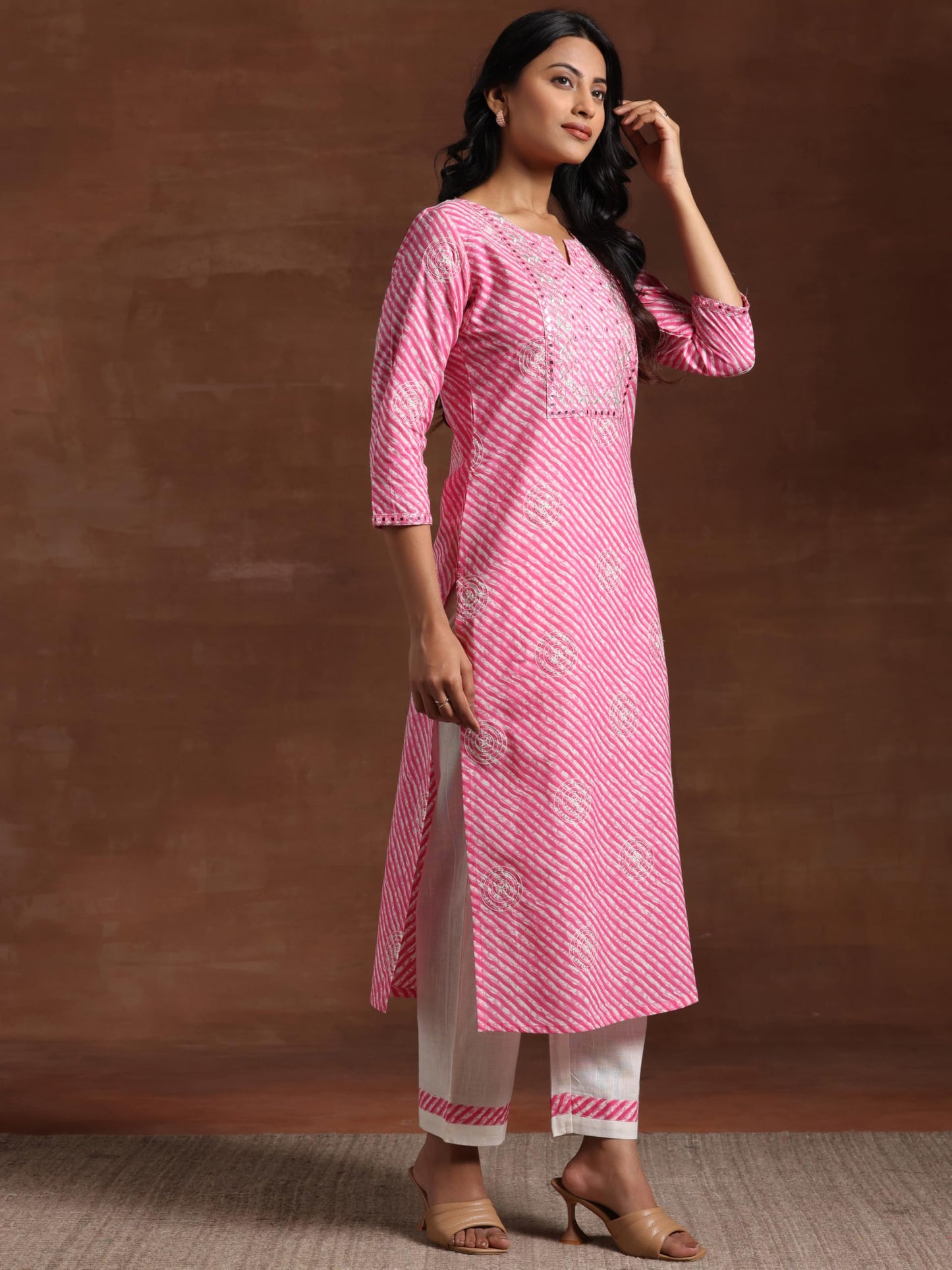 Libas Womens Printed Cotton Straight Kurta With Trousers