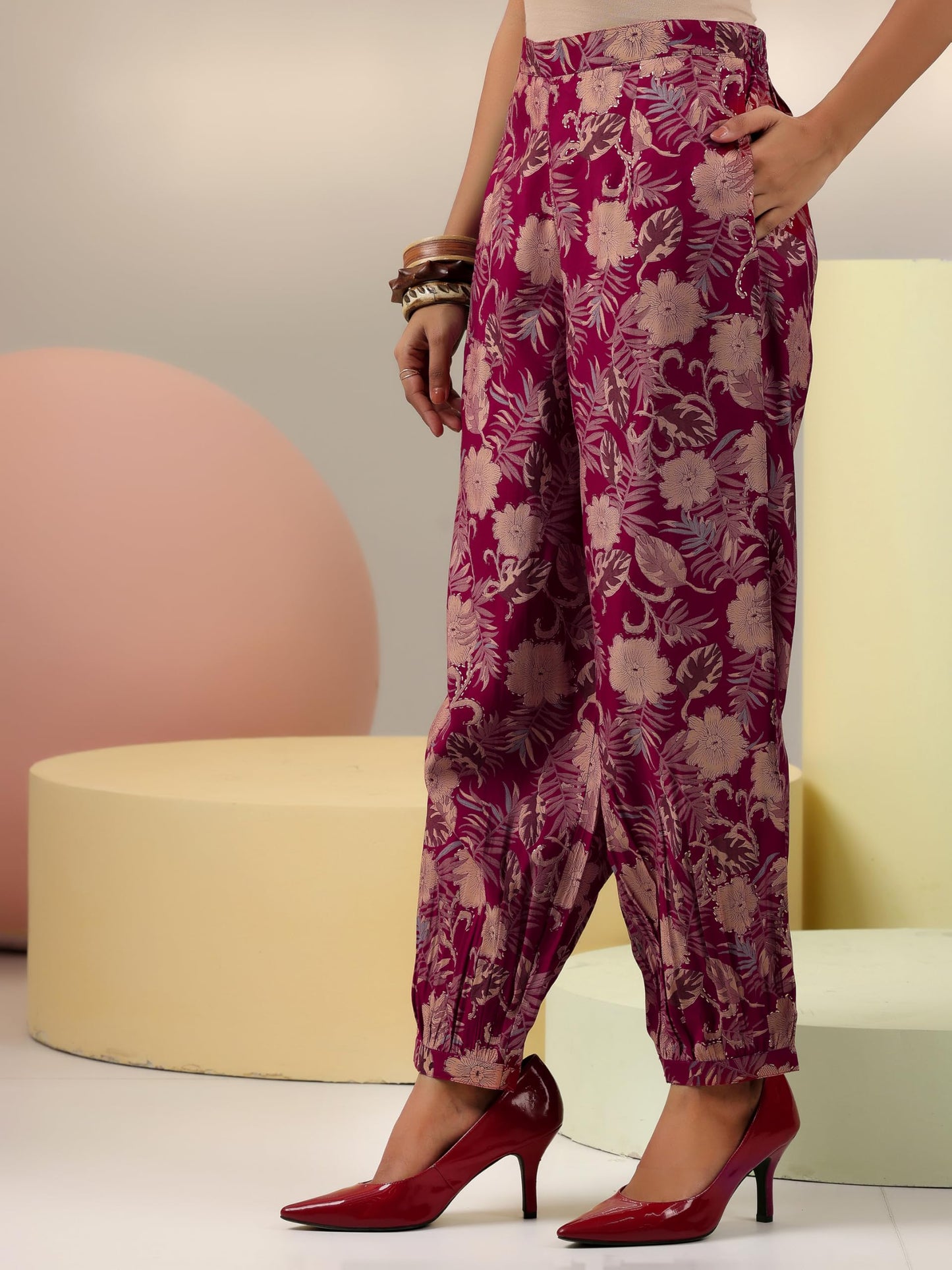 Libas WomenS Printed Co-Ords (27800_Maroon