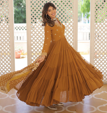 Fashion Basket WomenS Georgette Anarkali Dress Yellow