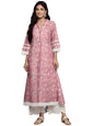 Varanga Women? Peach Paisley Printed A-Line Kurta with Lace Embellishment, V-Neck, 3/4 Sleeves, Casual & Festive Ethnic Wear for All Occasions