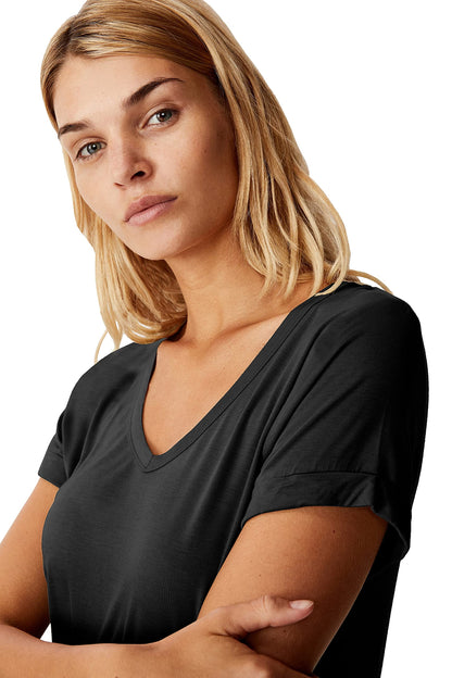 Fabricorn Combo Of Three Plain Maroon, Black And Mustard Yellow V-Neck Up And Down Cotton Tshirt For Women (Maroon, Black, Musta