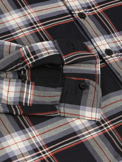 Dennis Lingo MenS Cotton Tartan Plaid Checkered Slim Fit Casual Shirt, Full Sleeve Shirt For Formal & Casual Wear (C4113_Black,