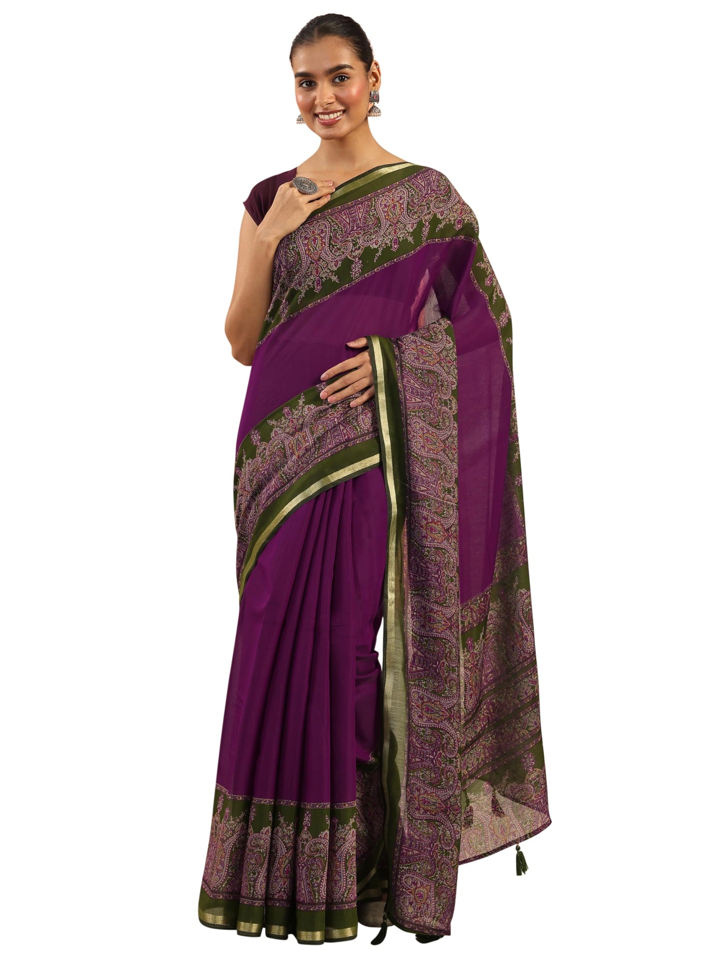 Libas Womens Printed Cotton Blend Saree With Blouse Piece