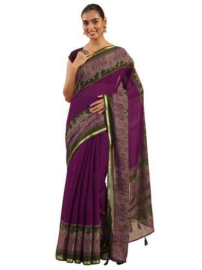 Libas Womens Printed Cotton Blend Saree With Blouse Piece