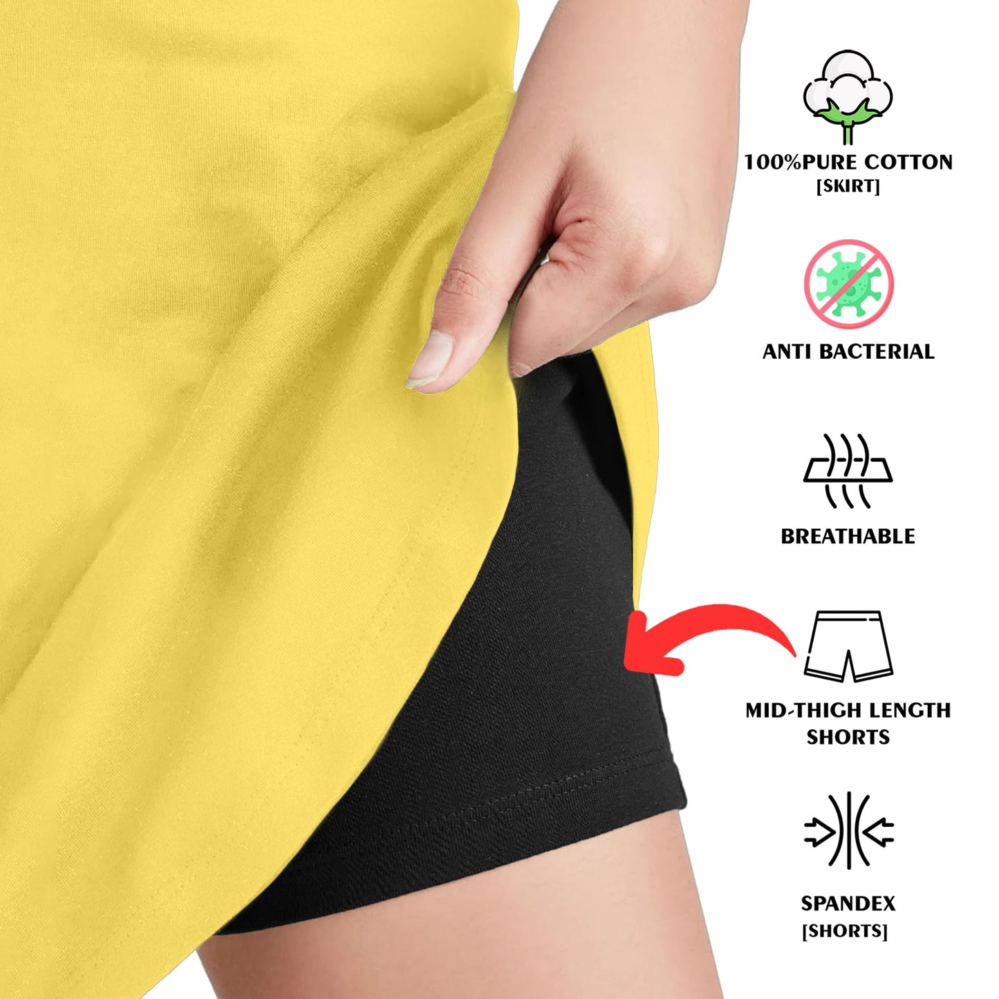 Kyda KidsGirls Cotton Printed Skirt Attached With Inner Lycra Shorts(Pack Of 1) Yellow