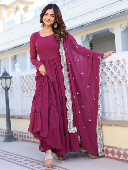 Fashion Basket WomenS Georgette Solid Anarkali Dress