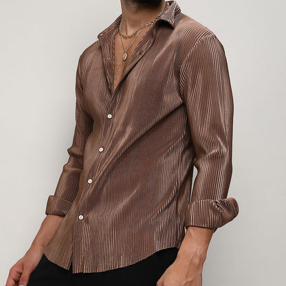 Campus Sutra Mens Mocha Brown Pleat-Creased Shirt for Casual Wear |Spread Collar |Long Sleeve | Button Closure | Shirt Crafted