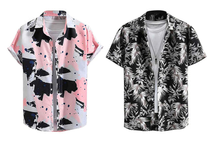 Rebelify Half Sleeve Printed Shirts For Men Regular Fit Printed Spread Collar Casual Shirt Lycra Fabric With Combo Shirt (Pack O