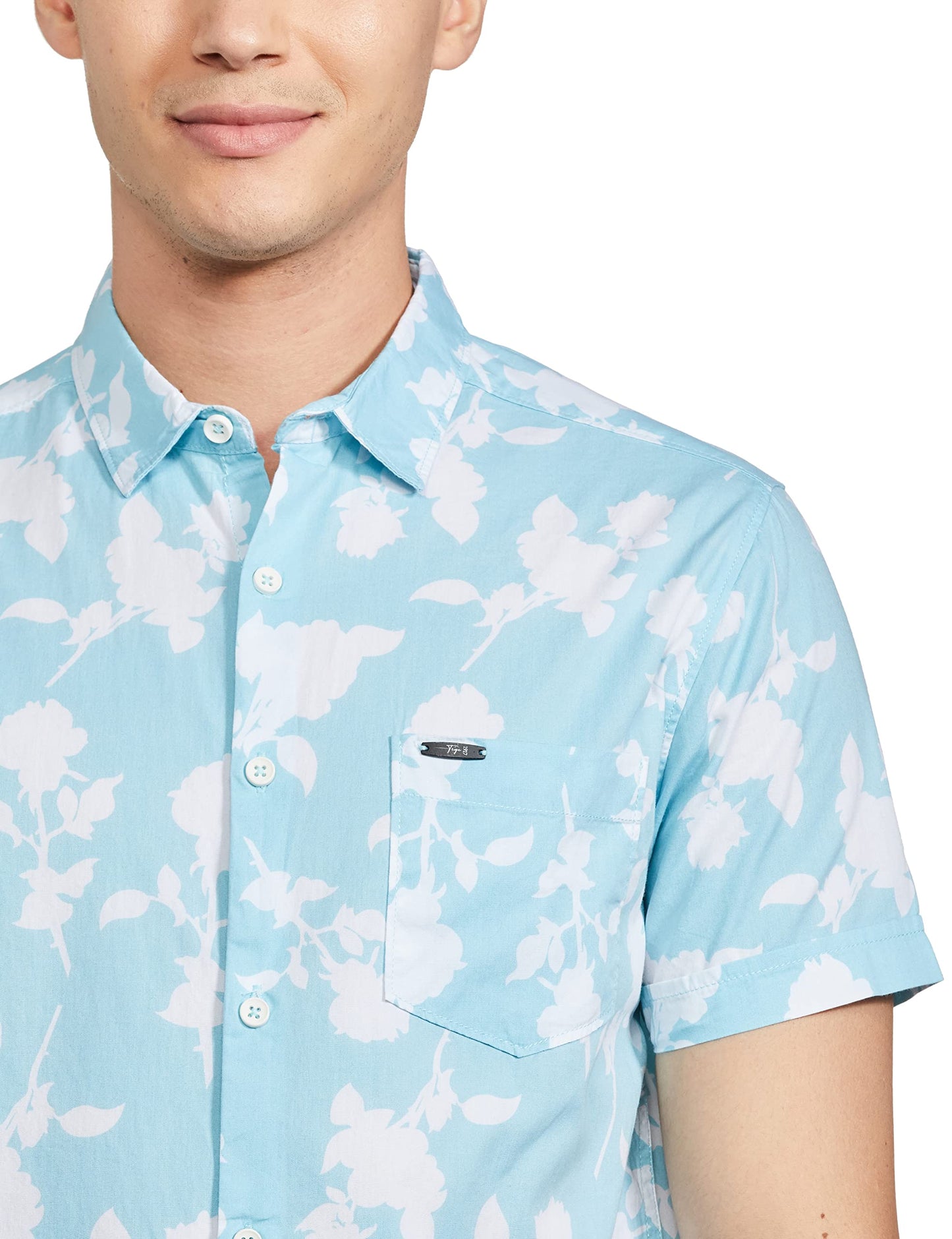 The Indian Garage Co Blue Regular Fit Spread Collar Floral Print Short Sleeves Shirt