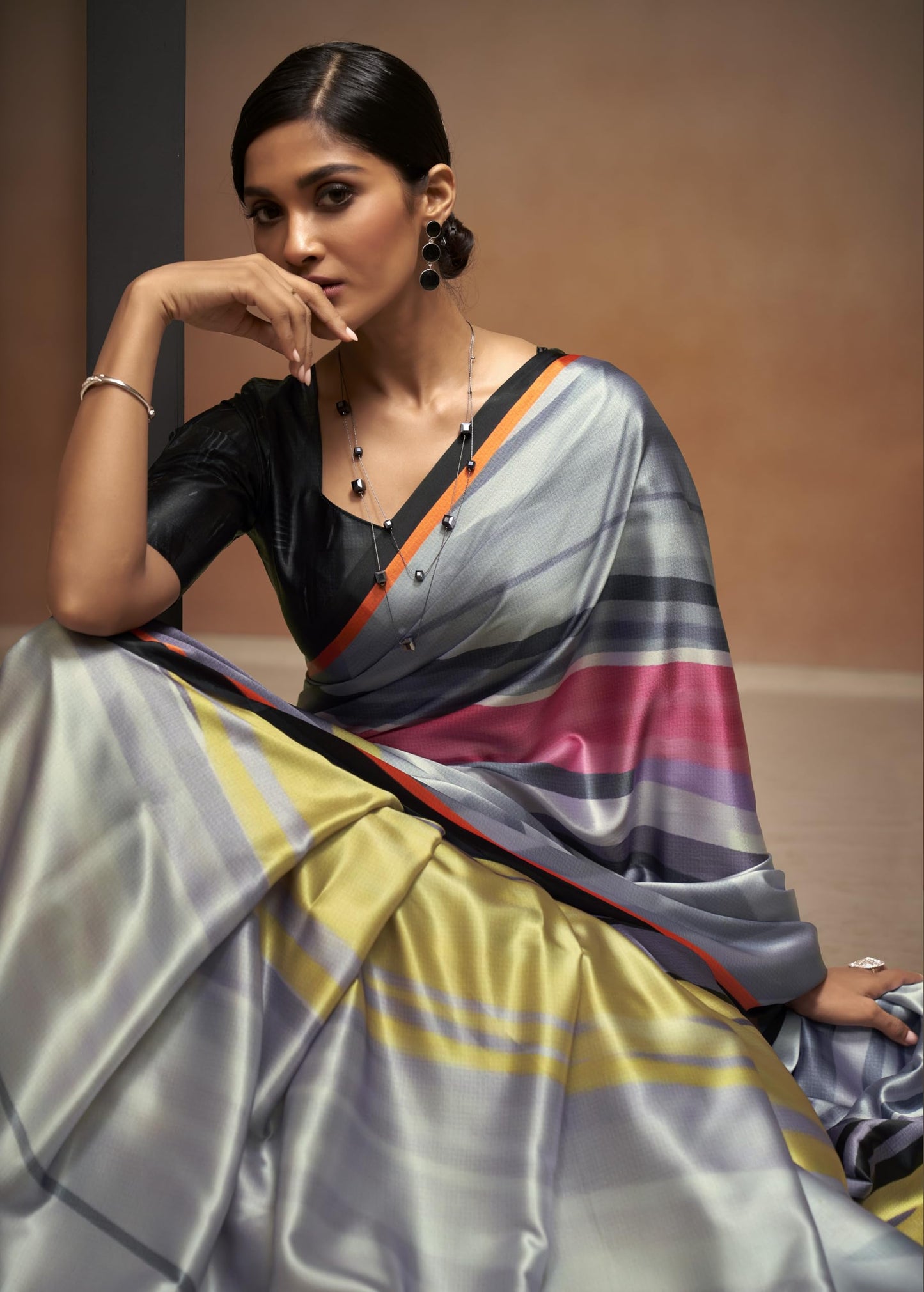 Pujia Mills Woman Digital Floral Print Satin Silk Saree Indian Ethnic Wear Simple Printed Saree With Unstitch Blouse Regular Pri