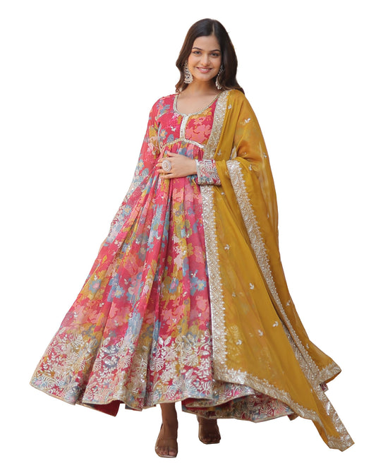 Fashion Basket Georgette Anarkali Kurta For Women Pink