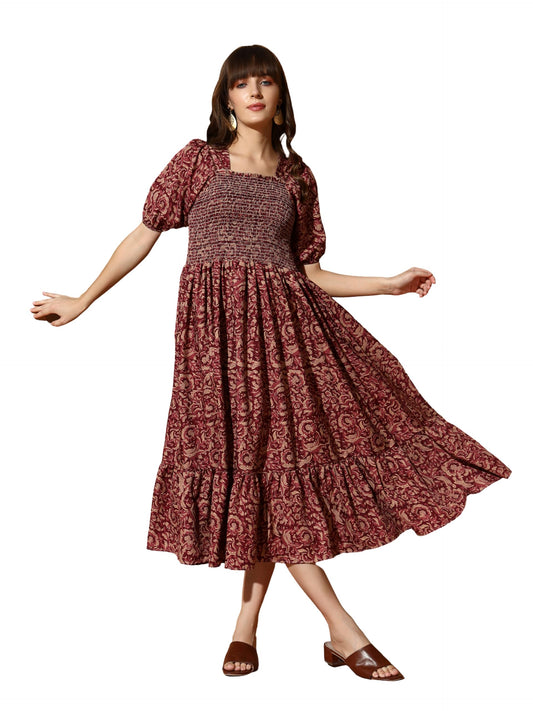 Kzully WomenS Polyester A-Line Mid-Calf Length Dress (1001-05_Maroon